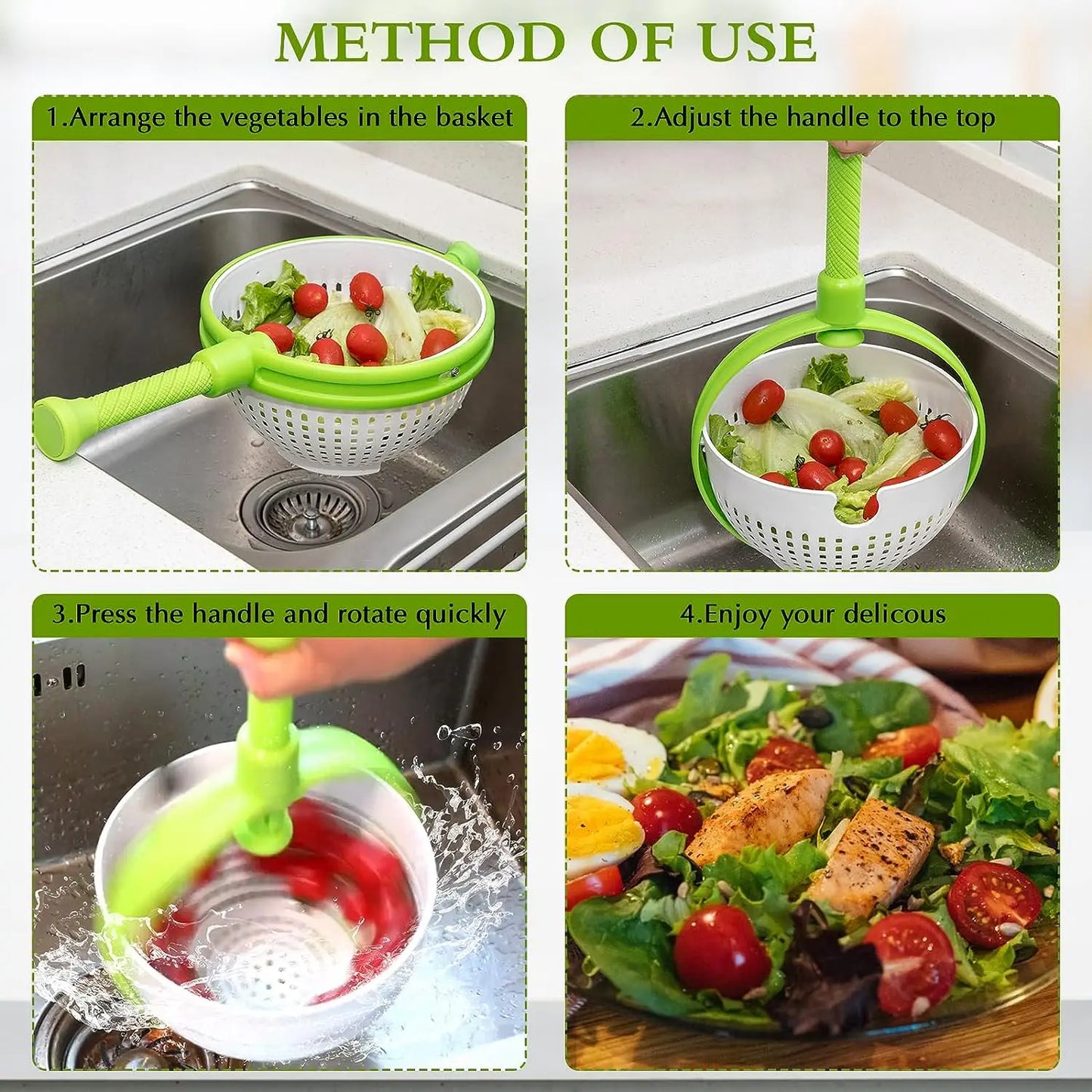 Folding Drainer Basket & Salad Spinner – Spin-Dry Fruits and Vegetables