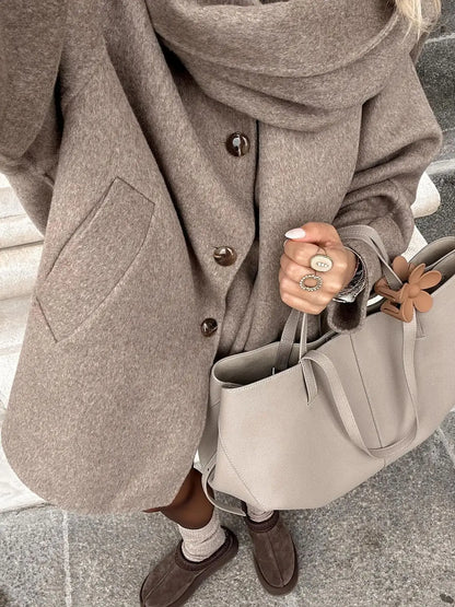 AmberTide™ Oversized Wool Jacket with Scarf