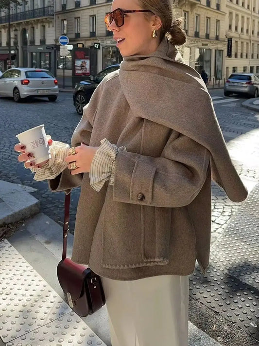 AmberTide™ Oversized Wool Jacket with Scarf