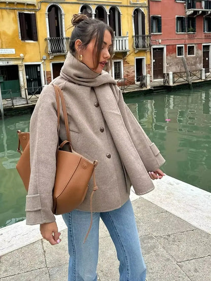 AmberTide™ Oversized Wool Jacket with Scarf